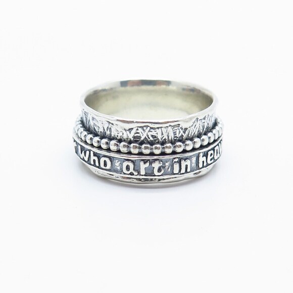 925 Sterling Silver Vintage Israel "Our Father Who Art In Heaven" Ring Size 11.5 - Picture 4 of 7